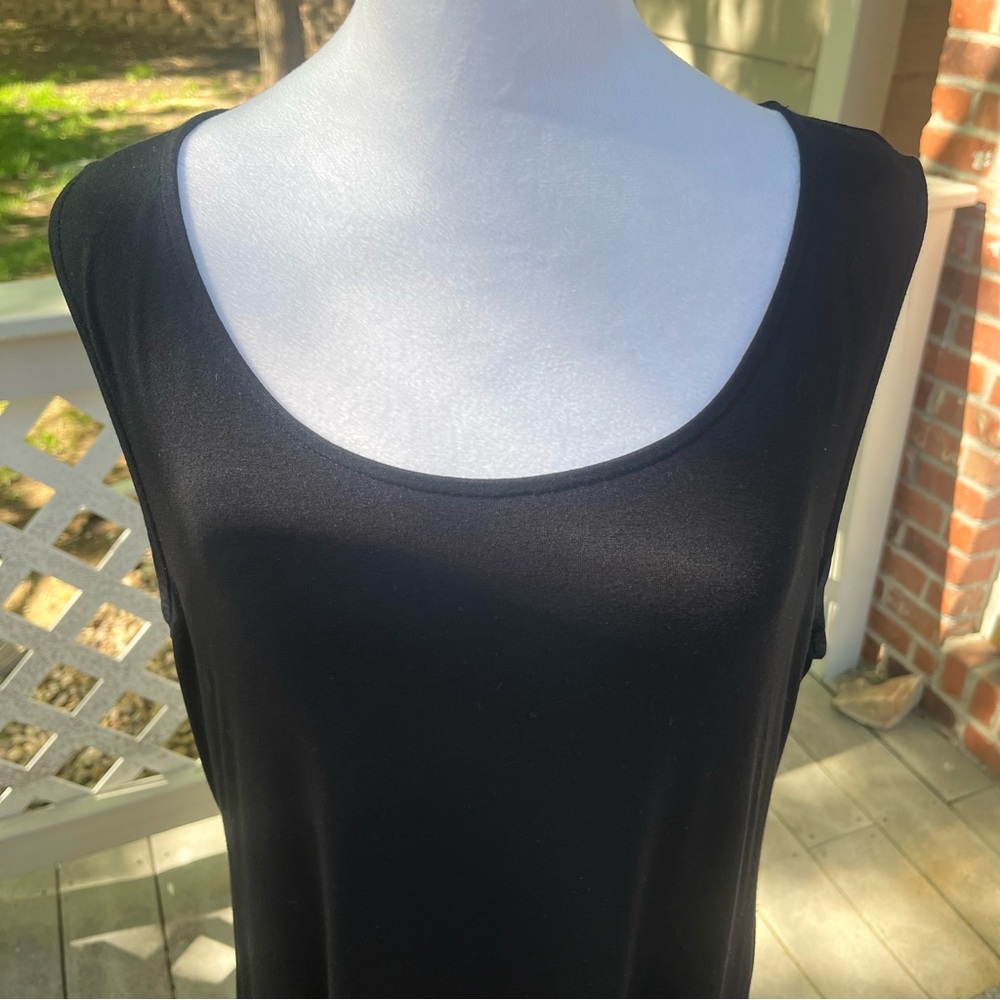 Eileen Fisher Medium Black Sleeveless Stretch Jersey Midi Dress Asymmetrical‎ - Picture 5 of 7